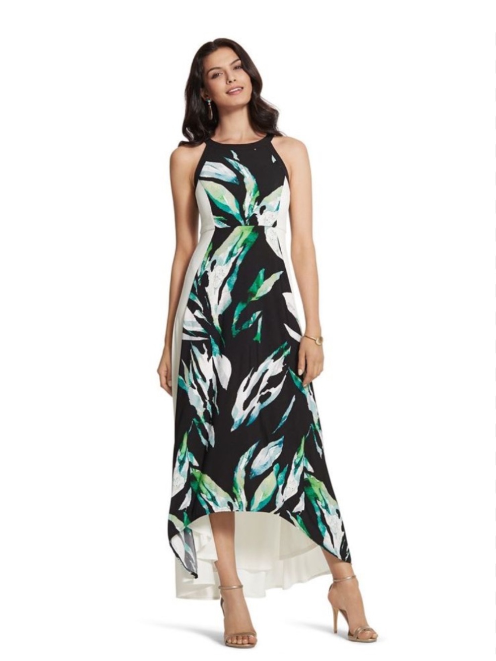NWT Chico's Floral Tropical Palm Passion High Low Maxi Dress Size 1X